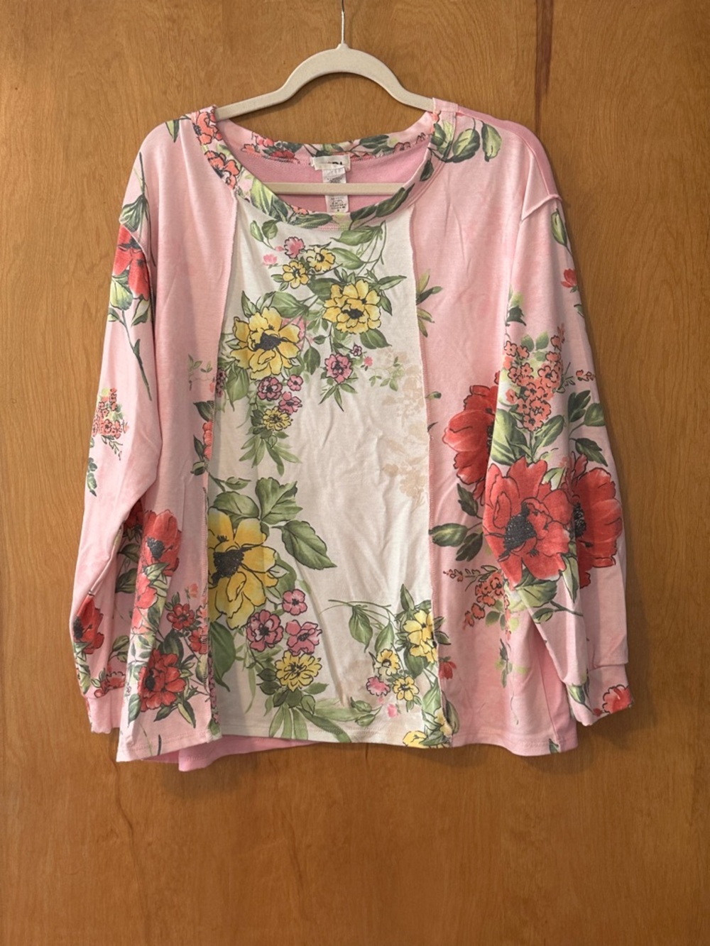 BiBi Pink Floral Shirt with Green Leaf Print